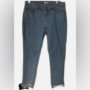 Eileen Fisher Light Wash Mid‎ Rise Raw Hem Denim Straight Leg Jeans 10